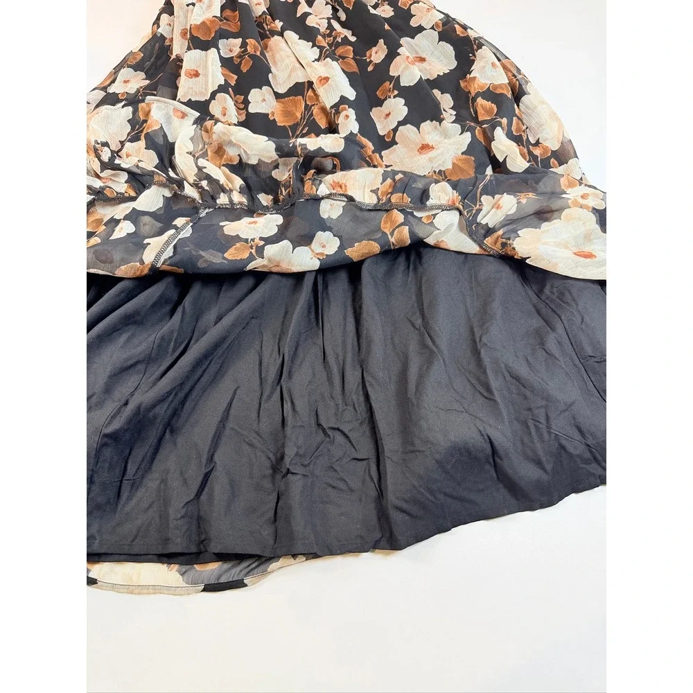 Abercrombie & Fitch Maxi Dress Women Small Tall‎ Black Floral Smocked Sleeveless